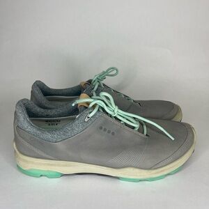 Ecco Hybrid 3 Golf Shoes Womens Size 9 Gore-Tex Green Lace Up Gray Yak Leather